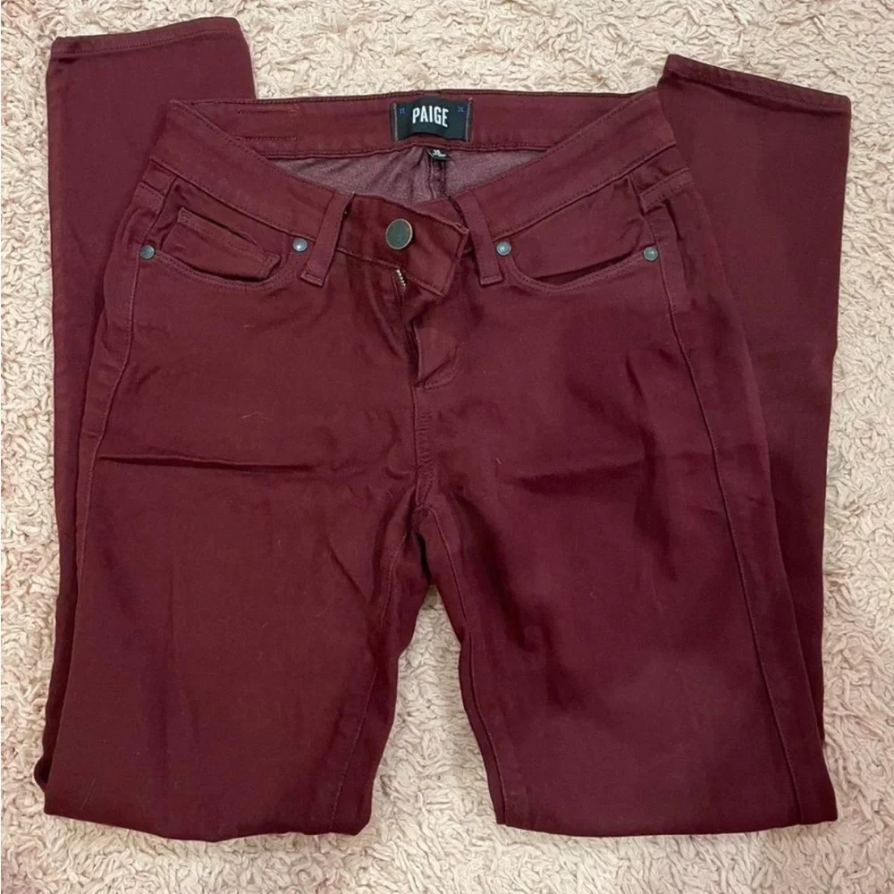 Paige Burgundy Skinny Jeans - Picture 2 of 8